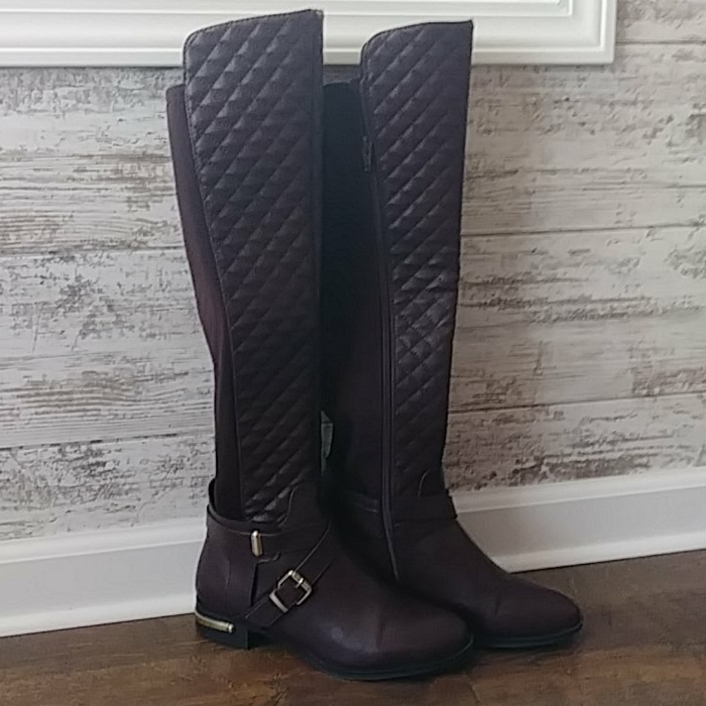 Burgundy knee high boots